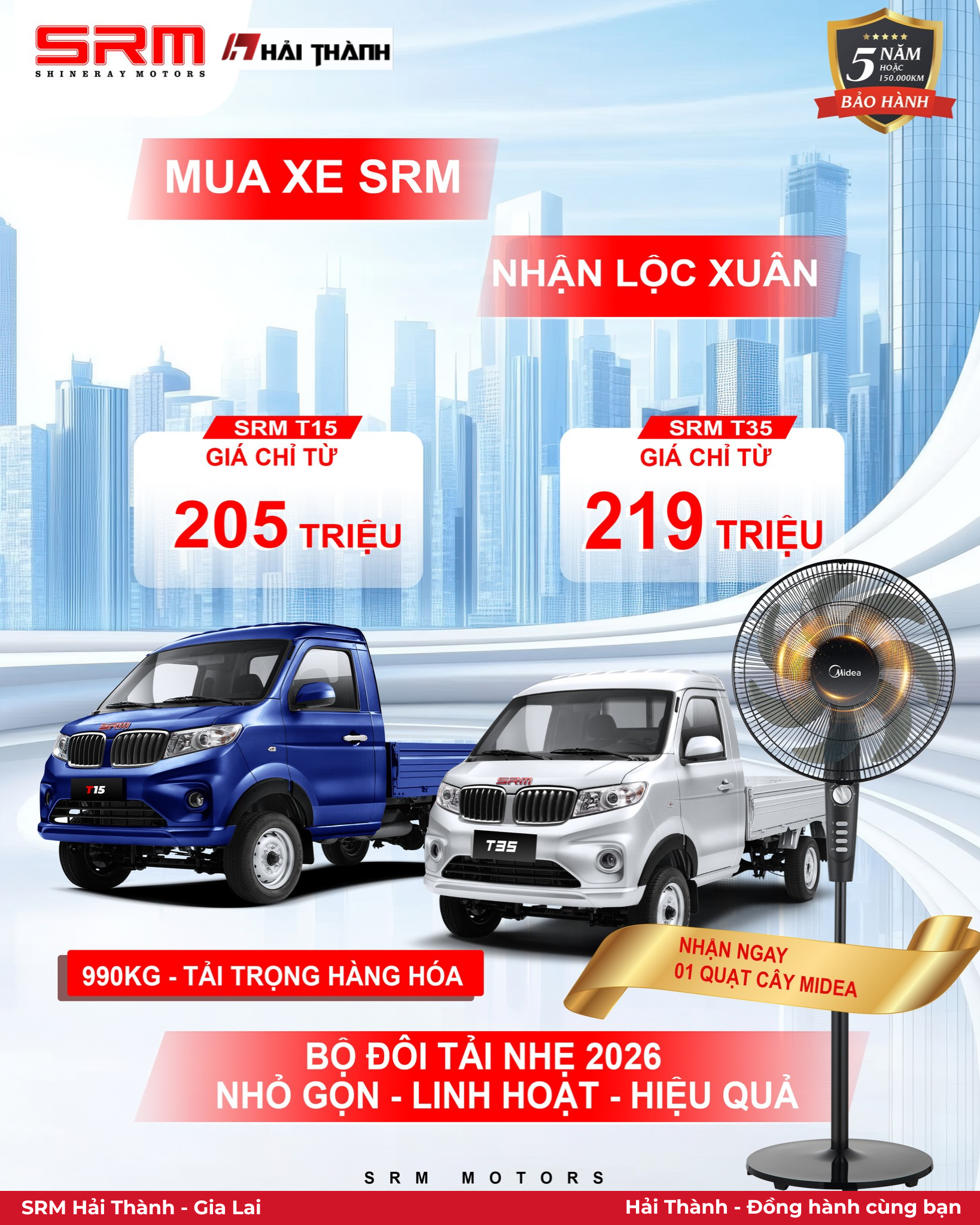 Chương trình mua xe tải SRM T15 hoặc SRM T35 nhận quạt cây midea hiện đang áp dụng trong tháng 03/2026